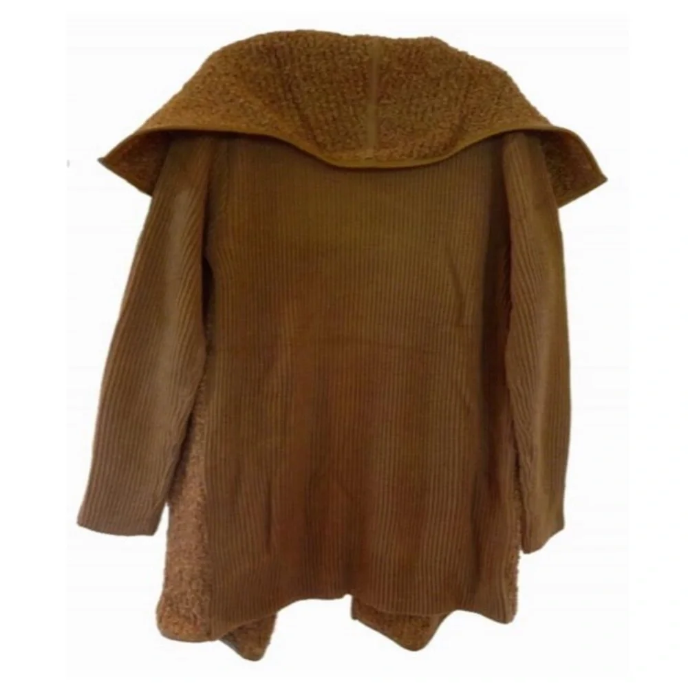 Anthropologie Mixed Knit Cardigan Large 10 12 Brown Boucle FNT Ribbed BACK NWT - Picture 3 of 12